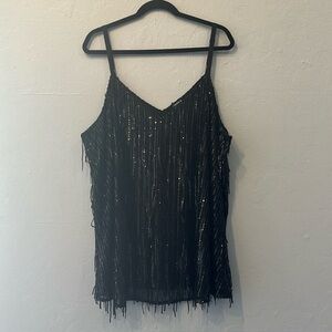 Plus size black Torrid fringe sequin top